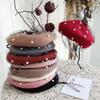 Autumn and winter woolen pearl mesh beret children British retro painter hat pumpkin bud hat tide