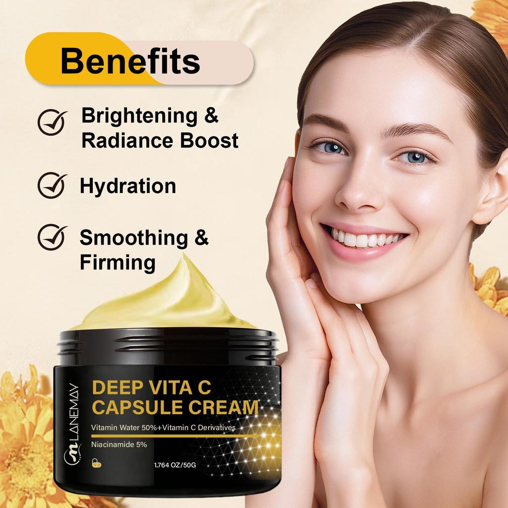 Deep Vita C Capsule Cream-Brightening And Radiance Boost-Smoothing & Firming Facial Skin-Suitable For All Skin Types, 50g