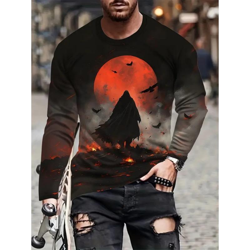 Street Trend Men's Casual Pullover Top Wolf King 3D Printed Men's Loose Long Sleeve T-shirt Simple Casual Men's Long Sleeve