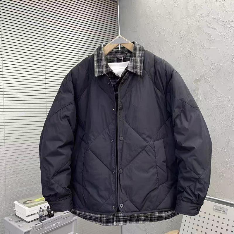 Y06 Men s Lightweight Duck Down Jacket, Trendy Autumn/Winter Fake Two-Piece, Loose Casual Style Large