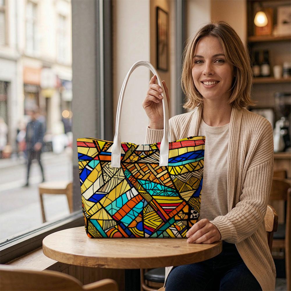 Geometric Abstract Tote Bag Fashion Colorful Daily Shoulder Handbag for Women Casual Outdoor Shopping Top Handle Bag