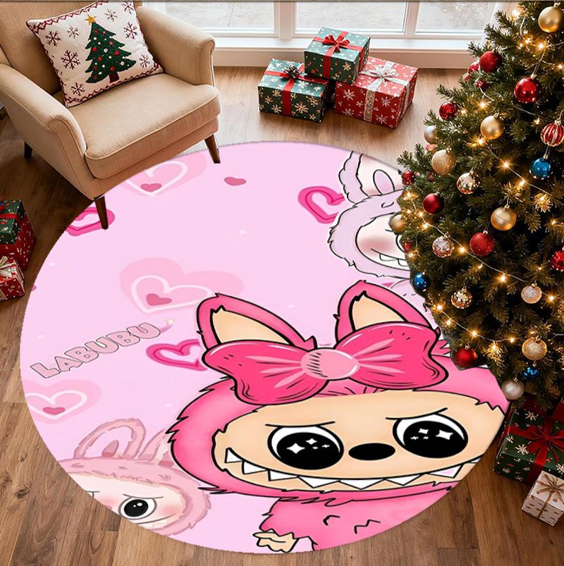 Labubu Pattern Round Rug, Indoor/Outdoor Mat, for Picnic, Gameroom, Bedroom, Office, Living Room, Home Decor Carpet, Birthday Gift