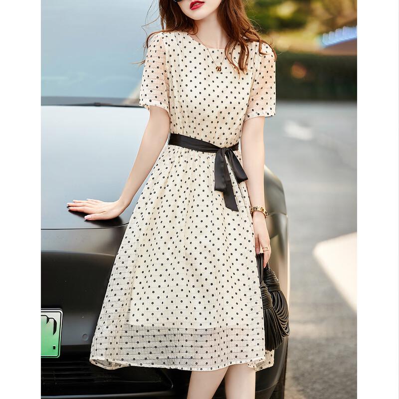 Demana Summer Puff Sleeve Flocked Floral A-Line Dress