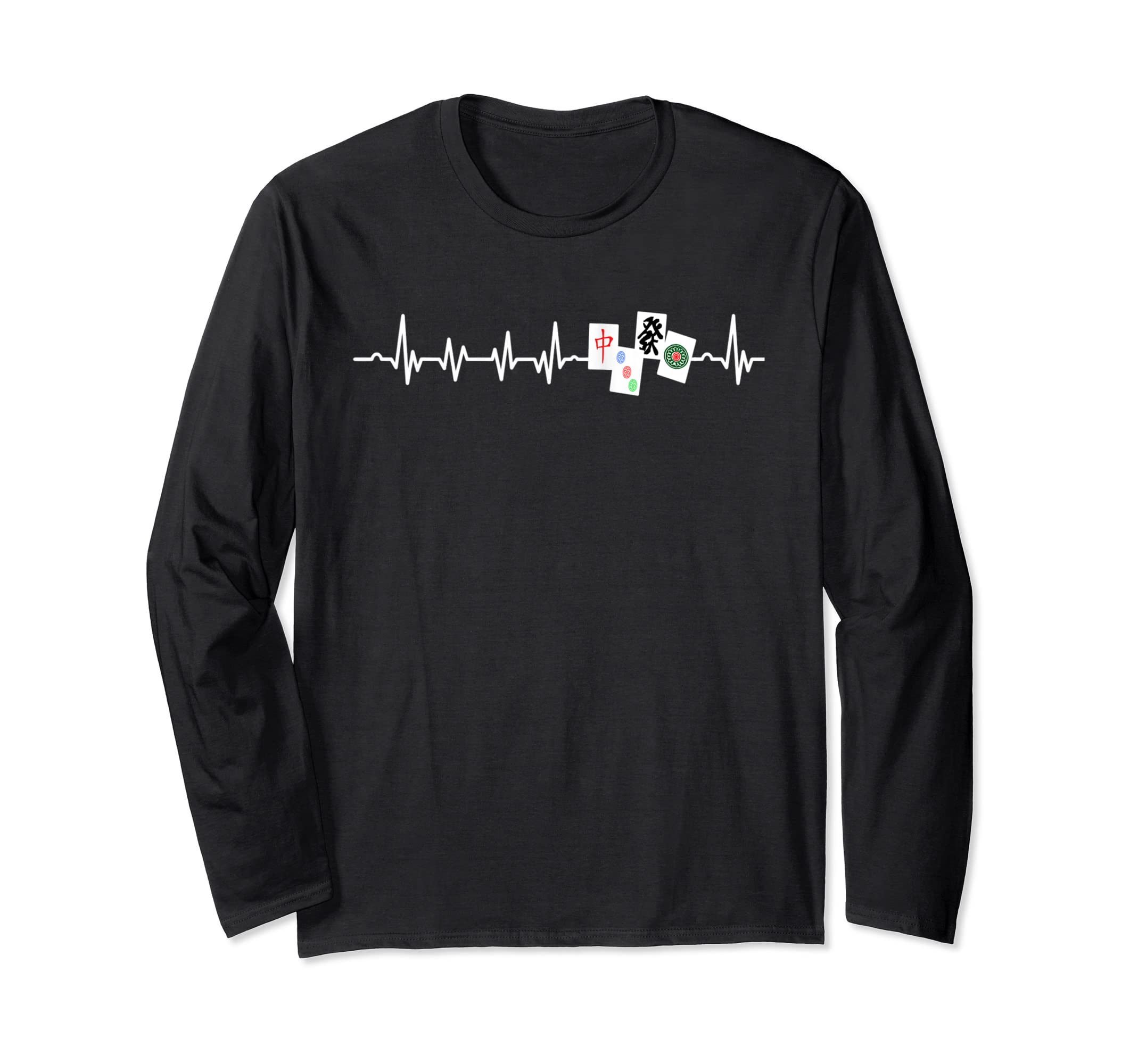 

Medium Mahjong Tile T-Shirt with Heartbeat, Electrocardiogram, and Heartbeat Design, Funny Long Sleeve T-Shirt