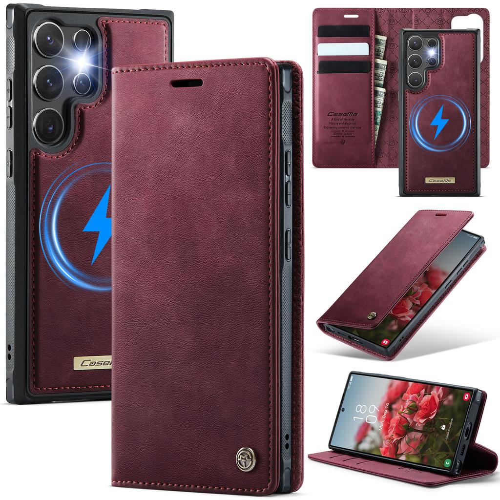 For Magsafe Charging Wallet Cards Leather Case For Samsung Galaxy S25 S24 S23 Ultra S22 S21 S20 2 in 1 Detachable Flip Cover