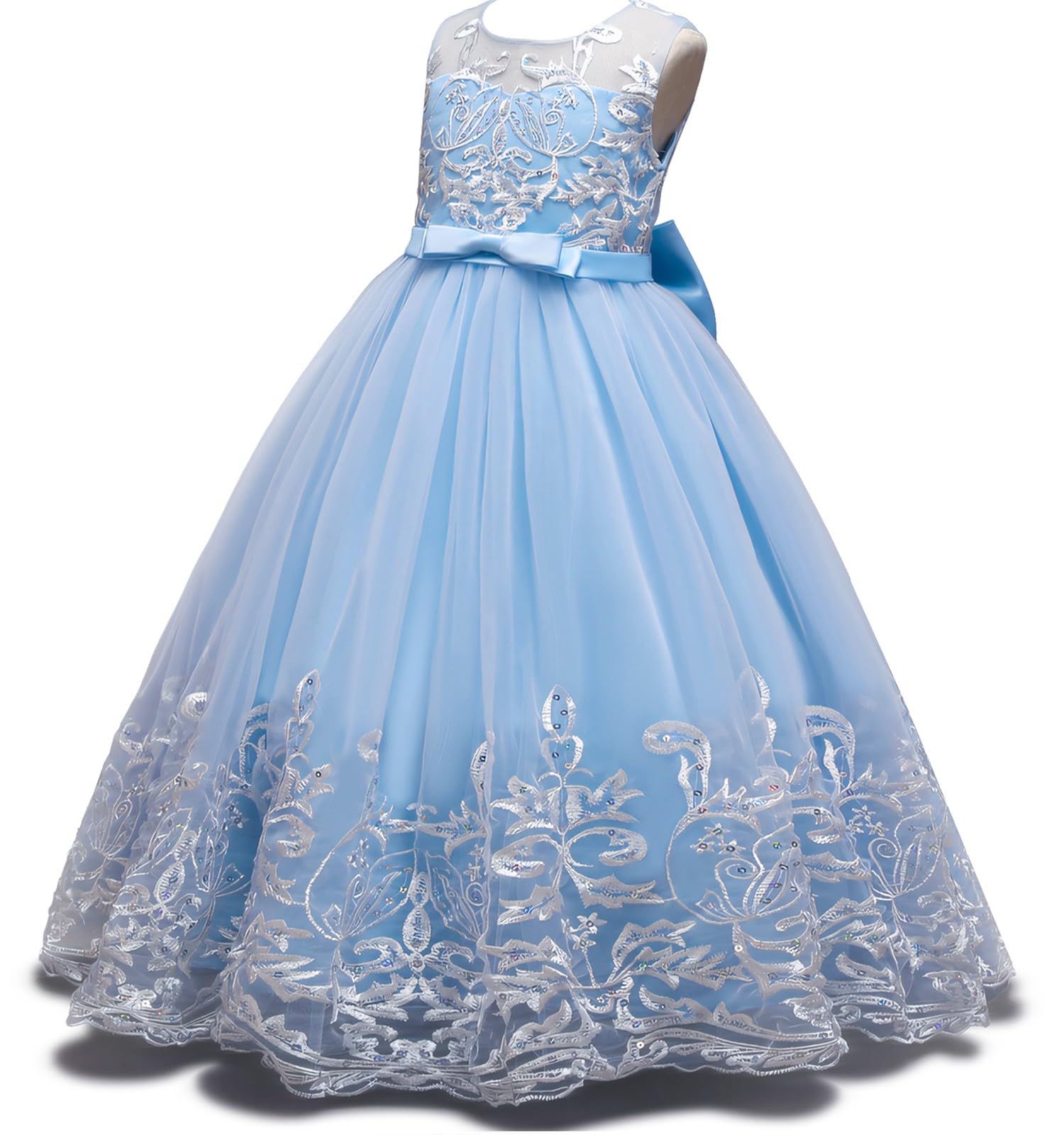 

Kayiyasu Piano Recital Sleeveless Tulle Formal Competition Flower Girl Dress Sky Blue with Children s Dress, Dress, Dress, Embroidered, Junior, Long,