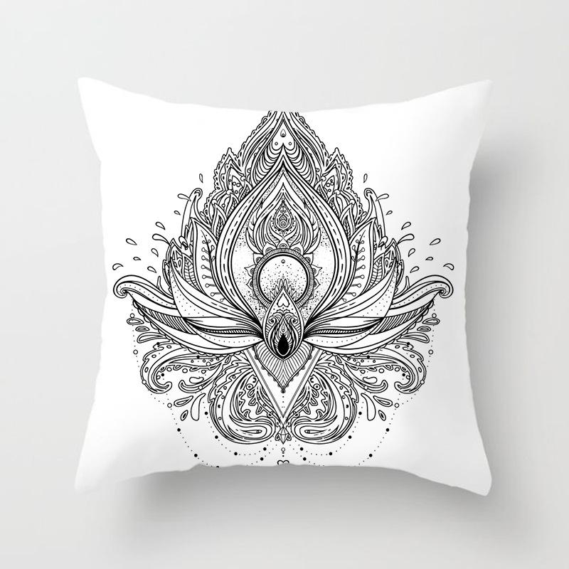 Black and White Ethnic Style Elephant Print Car Cushion Cover Sofa Pillow Cover Homewares