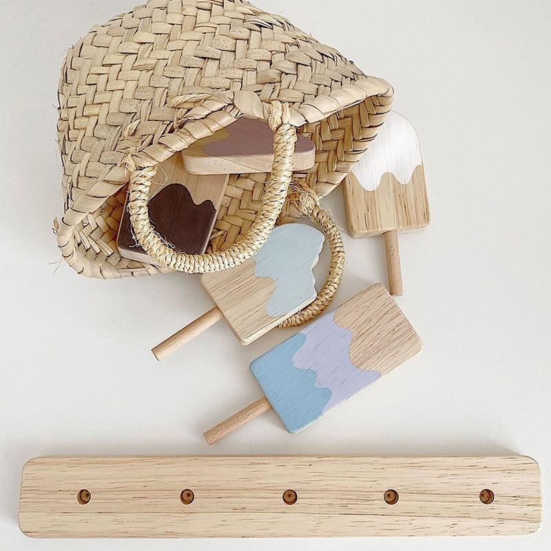 Wooden Korean Portable Folding Simulation Kitchen Stove Ice Cream Counter BBQ Skewers Tableware Cutlery Play House Toys