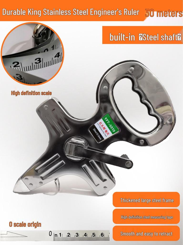 Large Measuring Tape Set: 50m, 30m Steel Tapes and 100m Cloth Tape for Construction, Engineering and Handheld Measurements.