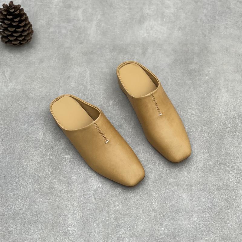 

Новый стиль туфель на высоком каблуке с откидным верхом, ретро и дышащие полусабо с квадратным носком для женщин 40 абрикосовый/бежевый