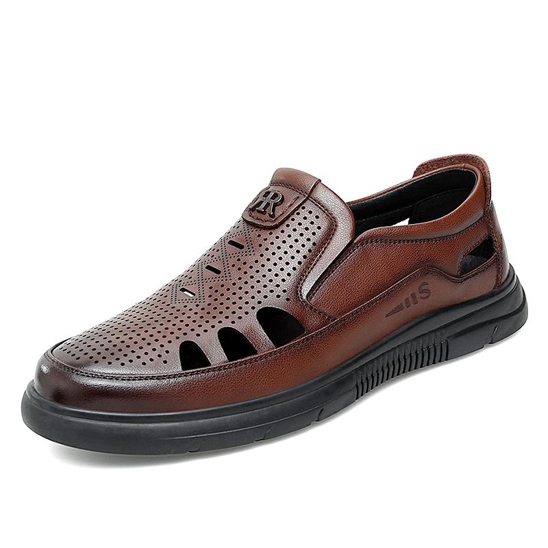 Summer New Thick Sole Business Sandals Driving Breathable Commute Shoes Fashion High-quality Breathable Genuine Leather Sandals