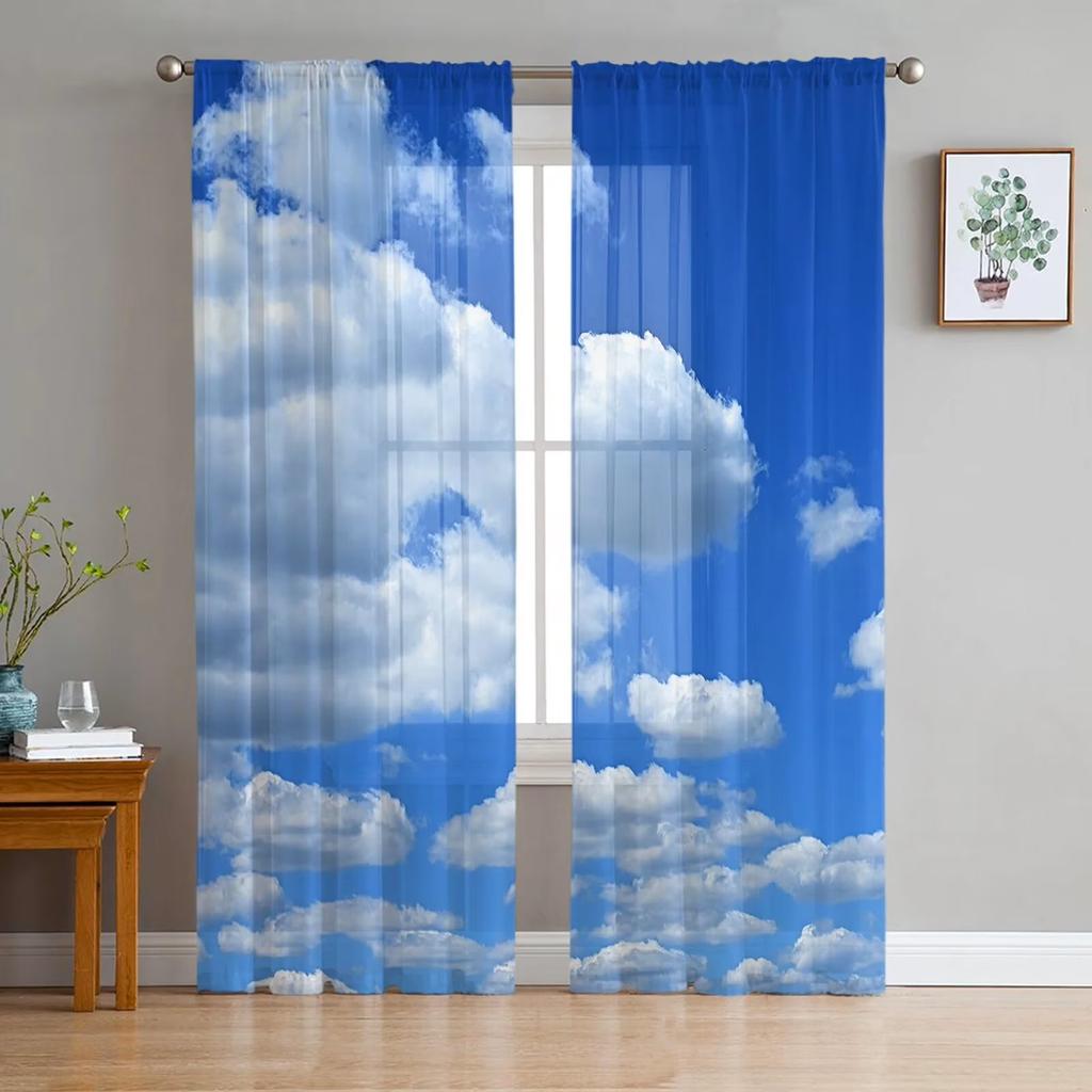 Cartoon Clouds Stars Curtain Living Room Bedroom Voile Drape Kitchen Window Tulle Curtains Home Essentials Light Filtering Made Of Polyester Treatment