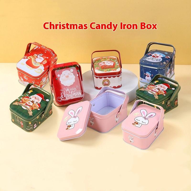 Niedliche Weihnachts-Blechgeschenkbox Eisen mit Griff Metall-Bonbondose Exquisite Santa Claus Blechdose Bonbondose