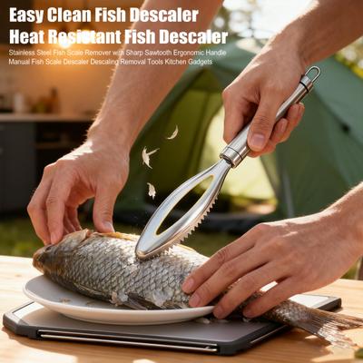 Edelstahl Fischschuppenentferner mit scharfem Sägezahn Ergonomischer Griff Manueller Fisch