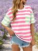 Womens Striped Color Block T Shirt Oversized Short Sleeve Loose Summer Top