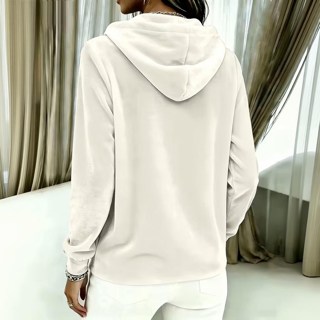 Women's Color Hooded Long Sleeve Top with Button Front and Drawstring