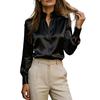 Women's V Neck Satin Blouse Long Sleeve Color Work Top