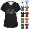 Damenmode V-Ausschnitt Kurzarm Overalls mit Taschen Print Tops Kleidung