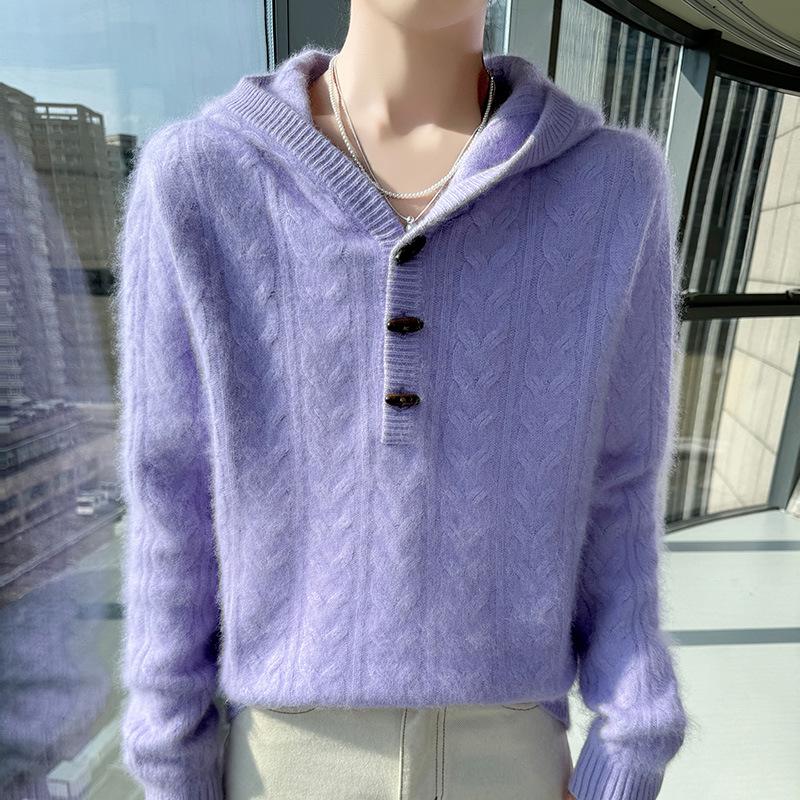 Autumn & Winter Women's Mink Velvet Knit Twist Hoodie - Heavyweight, Loose Fit, Casual Cashmere Sweater