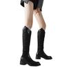 Cowhide Version~ Leather Stacking Boots American Retro Thick Heel Western Cowboy Boots Female Knight Boots V-mouth Boots