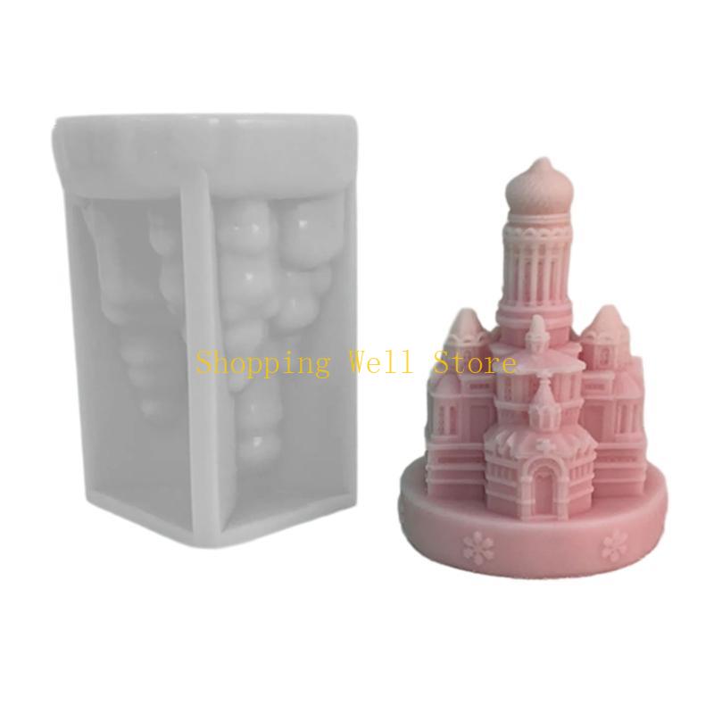 KX4B Castle Resins Mould DIY Soap Molds Church Silicone Molds Home Decorations
