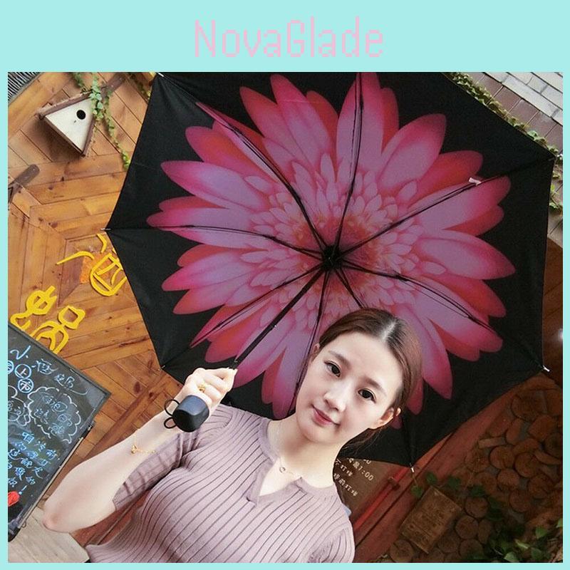 Sun Antiuv Rain Protection Windproof Flower Parasols 3 Folding Umbrella