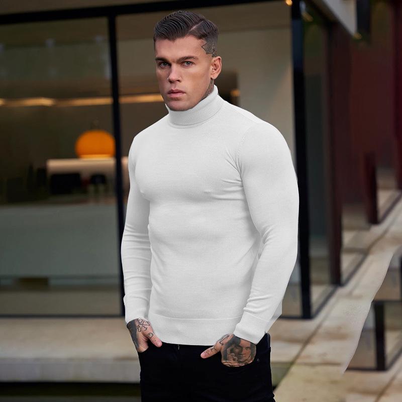 Мужской кашемировый свитер-водолазка приталенного кроя L