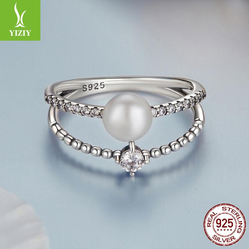 Design Doppellagiger Natur Süßwasserperlenring S925 Sterlingsilber Gestapelter Leichter Luxus Eleganter Ring