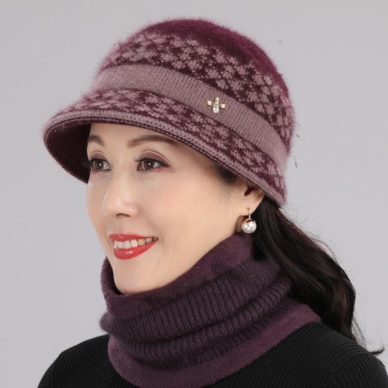 In The Elderly Hat Female Winter Old Man Fleece Warm Hat Knitted Rabbit Wool Hat