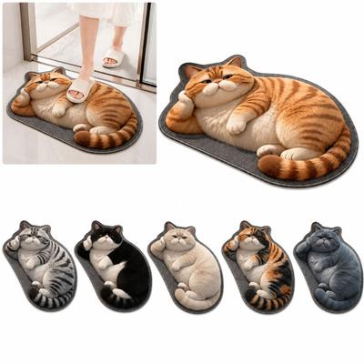 Kieselgur 3D Katzenbodenteppich Realistischer Rutschfester Badezimmerteppich Waschbarer Wasserabsorbierender Schlafzimmer-Türteppich Heimdekoration