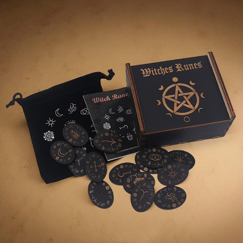 Portable Ancient Runes Carving with 24 Mystical Symbols and Guide Manual Suitable for Meditations Accessories