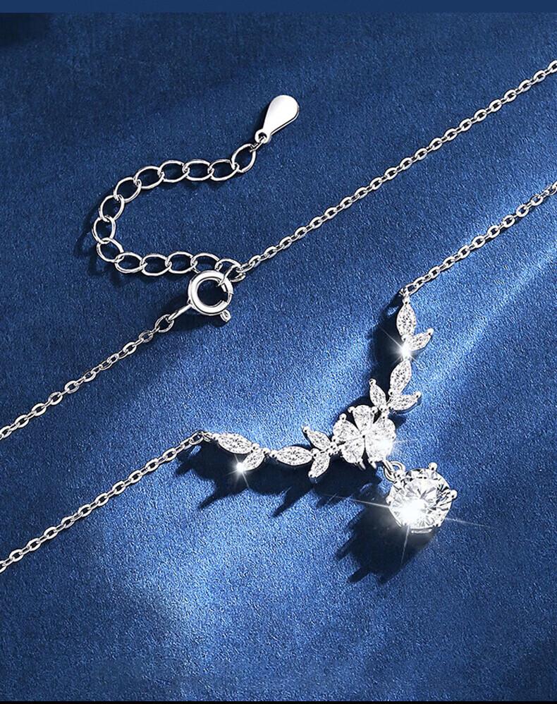 S925 Sterling Silver Wisteria Moissanite Necklace, 1 Carat D Color, Cool Style, Light Luxury Clavicle Chain for Women