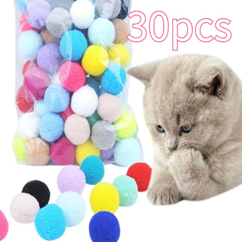 

30PCS Cat Toys Kitten Teaser Balls,Soft Colorful Pom Poms for Cats -Interactive Play&Motor Skills Training,Polyester Fluff Balls