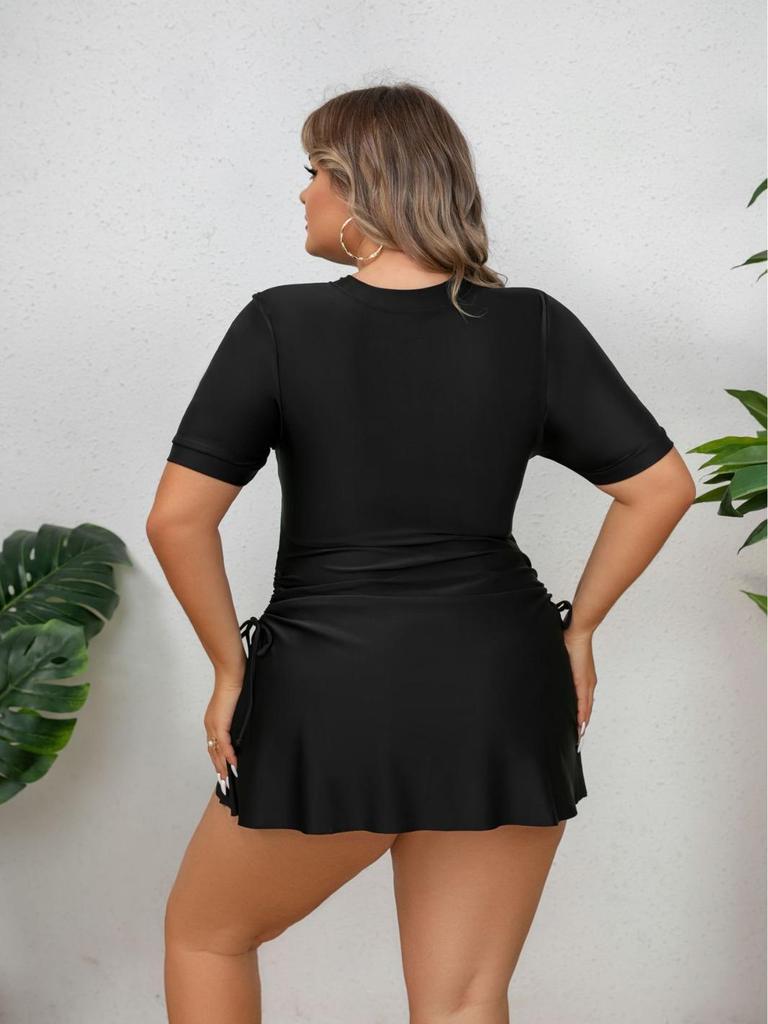 Damski Tankini Plus Size z Rozpinanym Zamkiem i Trójkątnymi Figami