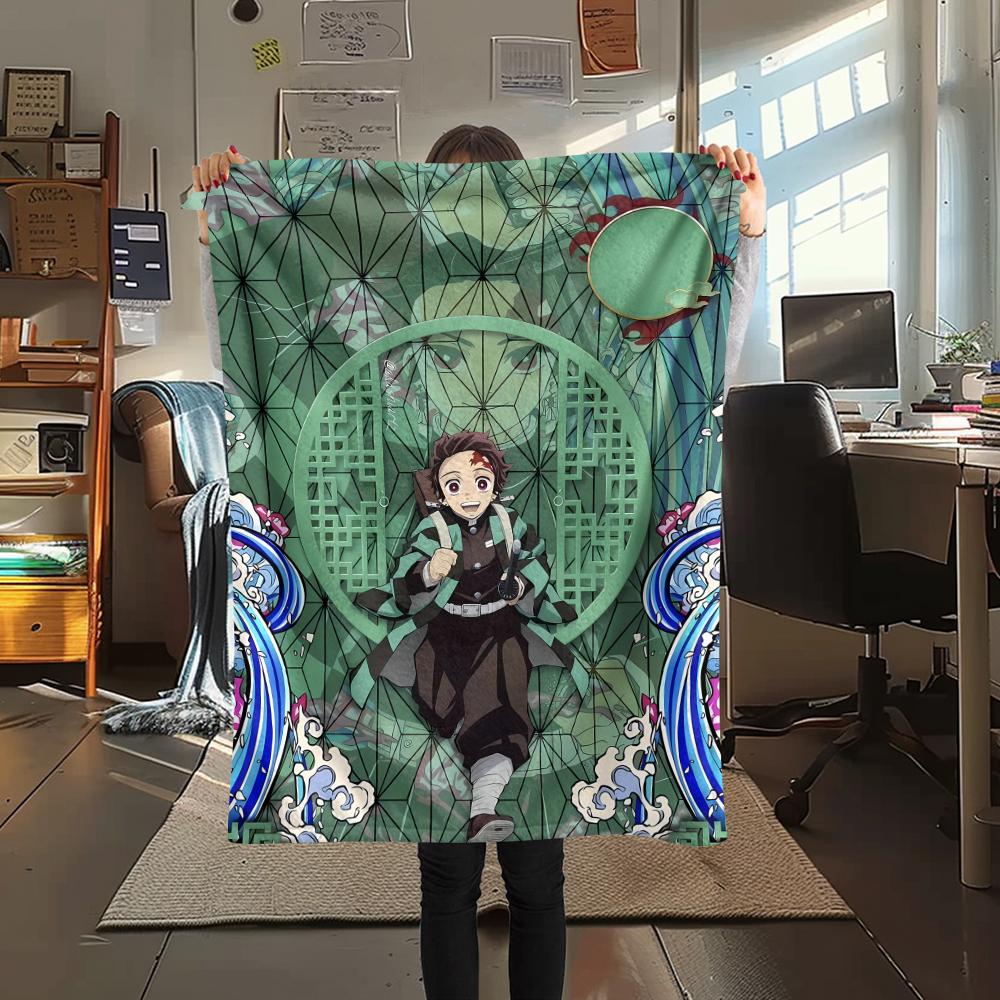 1PC Demon Slayer Print Flannel Blanket, High quality All Seasons, Home Decor, Warmth and Comfort, Perfect for Christmas Gifts