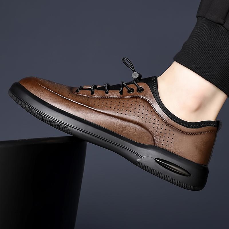 Fashion High Quality Hollowed Out Leather Casual Shoes Men Soft Comfort Breathable Leather Shoes Summer Lightweight Men's Oxford Shoes