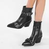 Fashion Liyke Goth Fashion Design Belt Buckle Pointed Toe Zip Ankle Boots For Woman Low Square Heels Chelsea Shoes Women Booties Black
