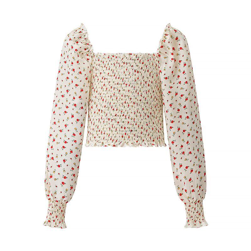 

Kaslead New Women clothes Western Style Fashion Simple Square Collar Open Collarbone Long sleeve Short Shirts Image color L