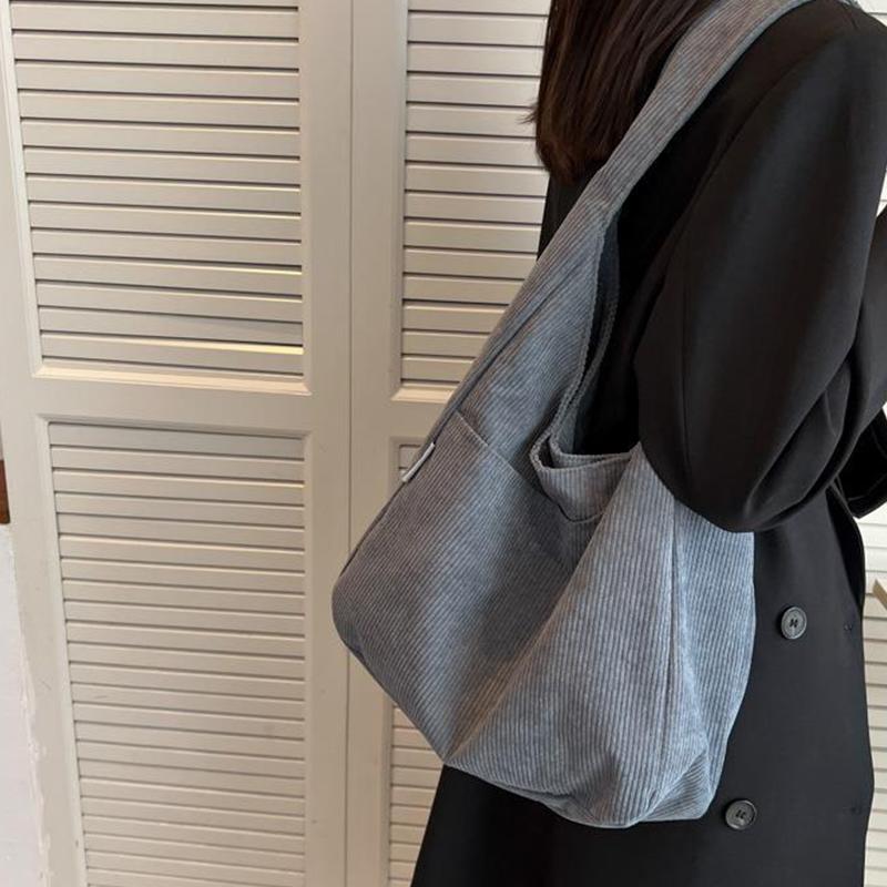 Winter Corduroy Shoulder Bags For Women Casual Large Capacity Shopping Totes Solid Color Shopping Bag Student Bag