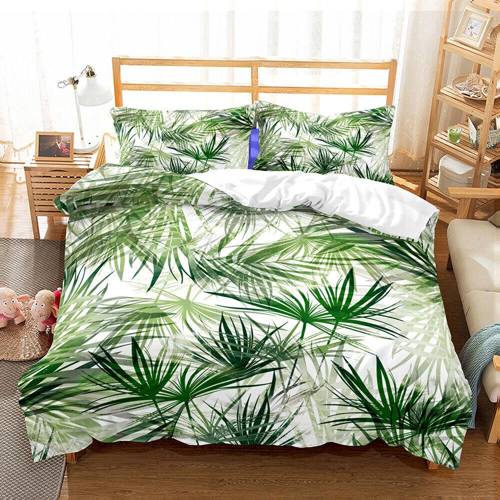 Tropical Leaves Plant Quilt Cover Palm Tree Leaf Doona Duvet Cover Set Bedding