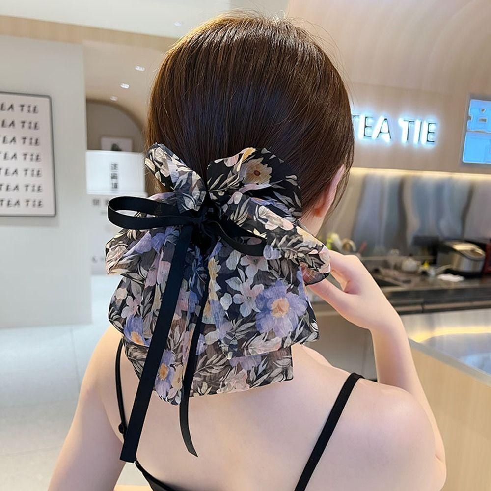 Chiffon Chiffon Flower Hair Clip Korean Style Bowknot Hairpin Bow Ribbon Hair Claw  Ponytail Holder