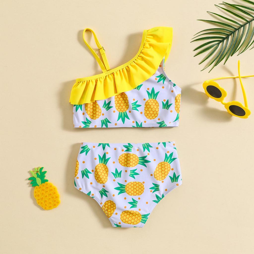 Exclusive Pineapple Print Baby Girl Strappy Swimsuit Set