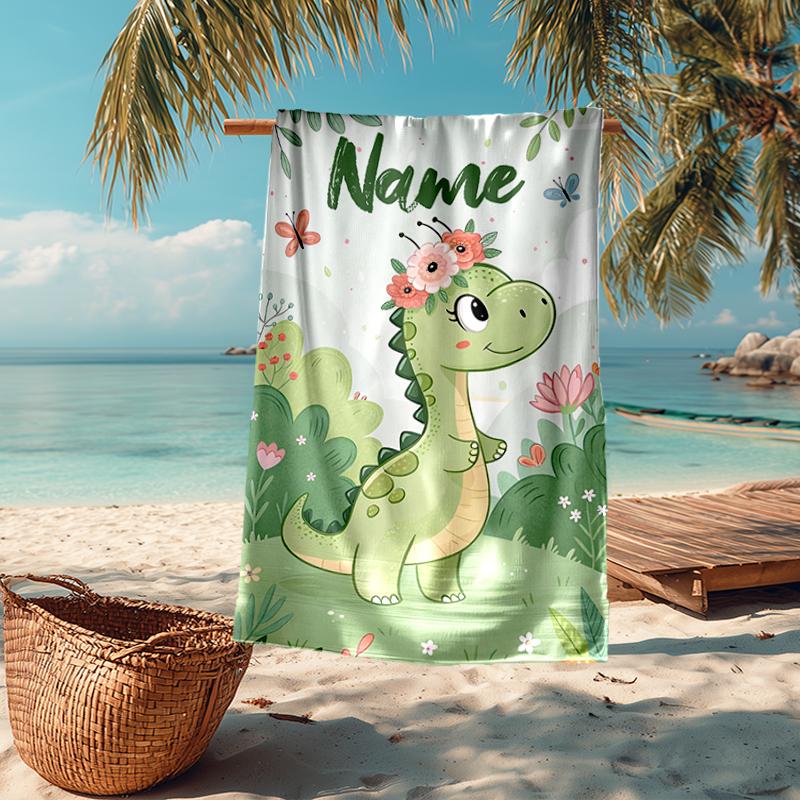 Custom Name Ultra-Soft Beach Towel with Dinosaur Theme,Ideal for Pool - Camping, Diving - Perfect Travel Essential, Vibrant Beach Towel.