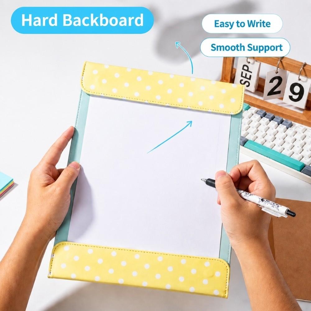 PU Leather A4 Magnetic Folder Polka Dot Pattern Writing Pad Paper Clipboard  School Office Supplies