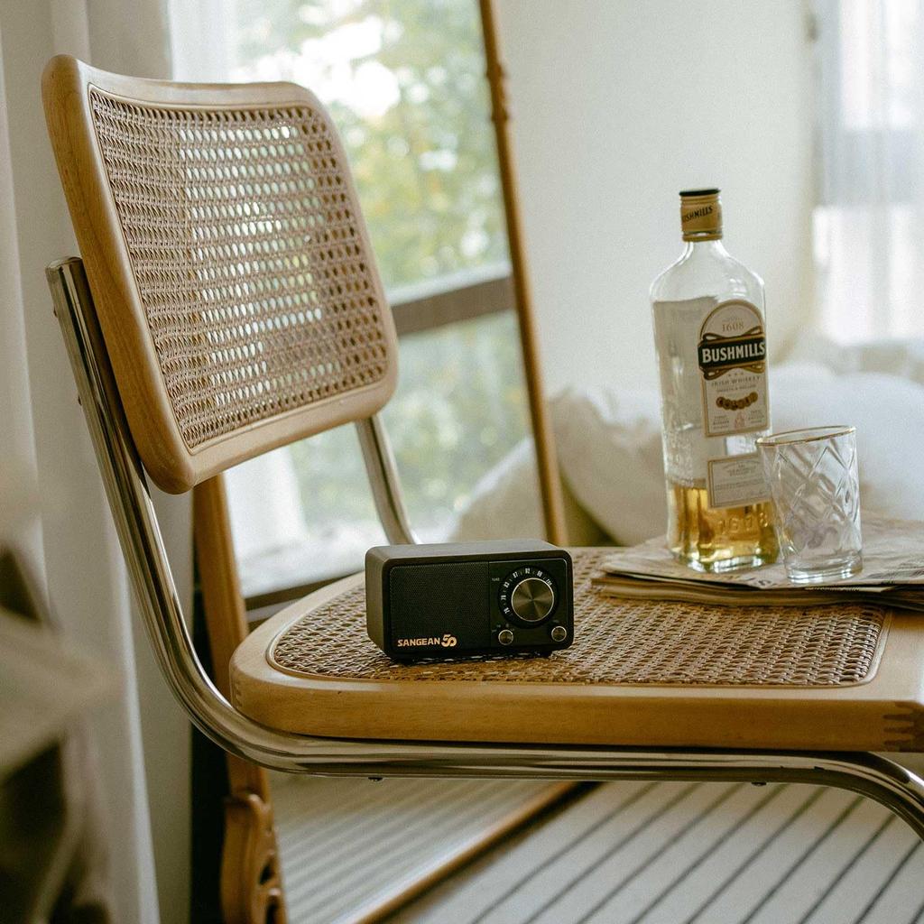 Sangean 50th Anniversary Wide FM Compatible FM Wood Compact Speaker WR-301 Radio/Bluetooth Speaker, Cabinet, Palm-Sized