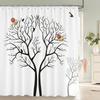 Black And White Printing Leaves Plant Shower Curtain, Simple Art Tree Texture Fabric Waterproof Bathroom Curthroom Decor Curtain