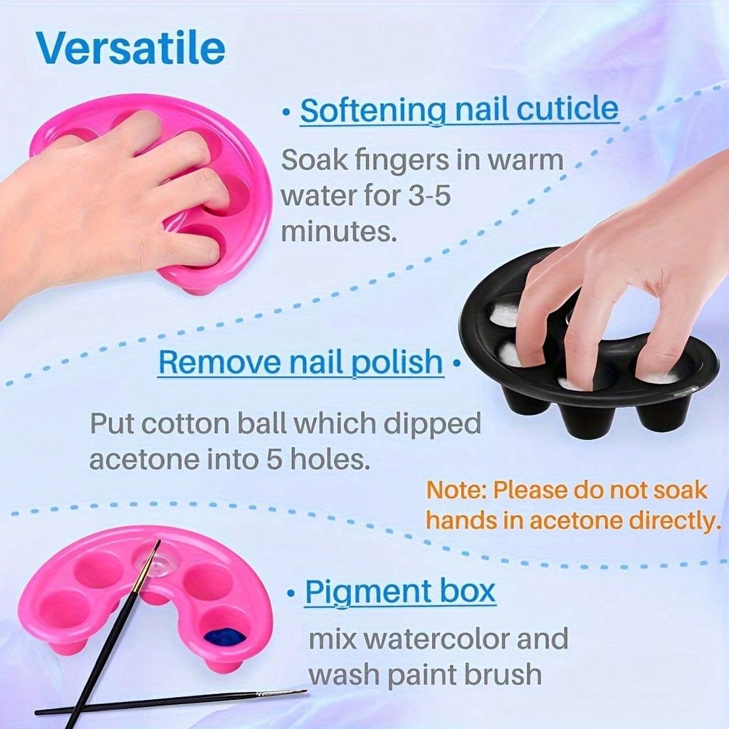 2pcs Nail Art Five Finger Soaking Bowl, Five Hole Separated Soaking Bowl, Softening Keratin Removal Tool, Professional Nail Care Tool