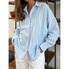 Dámská letní pruhovaná košile svrchní ležérní knoflíková s dlouhým rukávem s klopou top