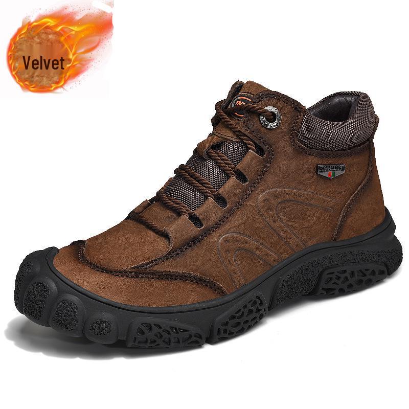 Men's Winter Cowhide Martin Boots with Thick Soles and Plus Velvet Lining for Snow and Outdoor Mountaineering