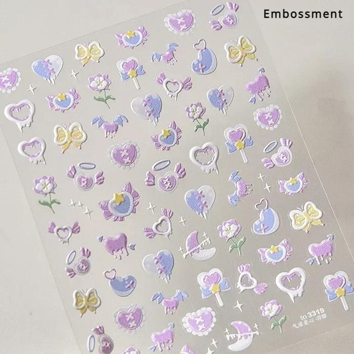 Cat's Eye 5D Gradient European Love Gem Wing Crystal Geometric Colorful Self Adhesive Nail Art Stickers Manicure Decals